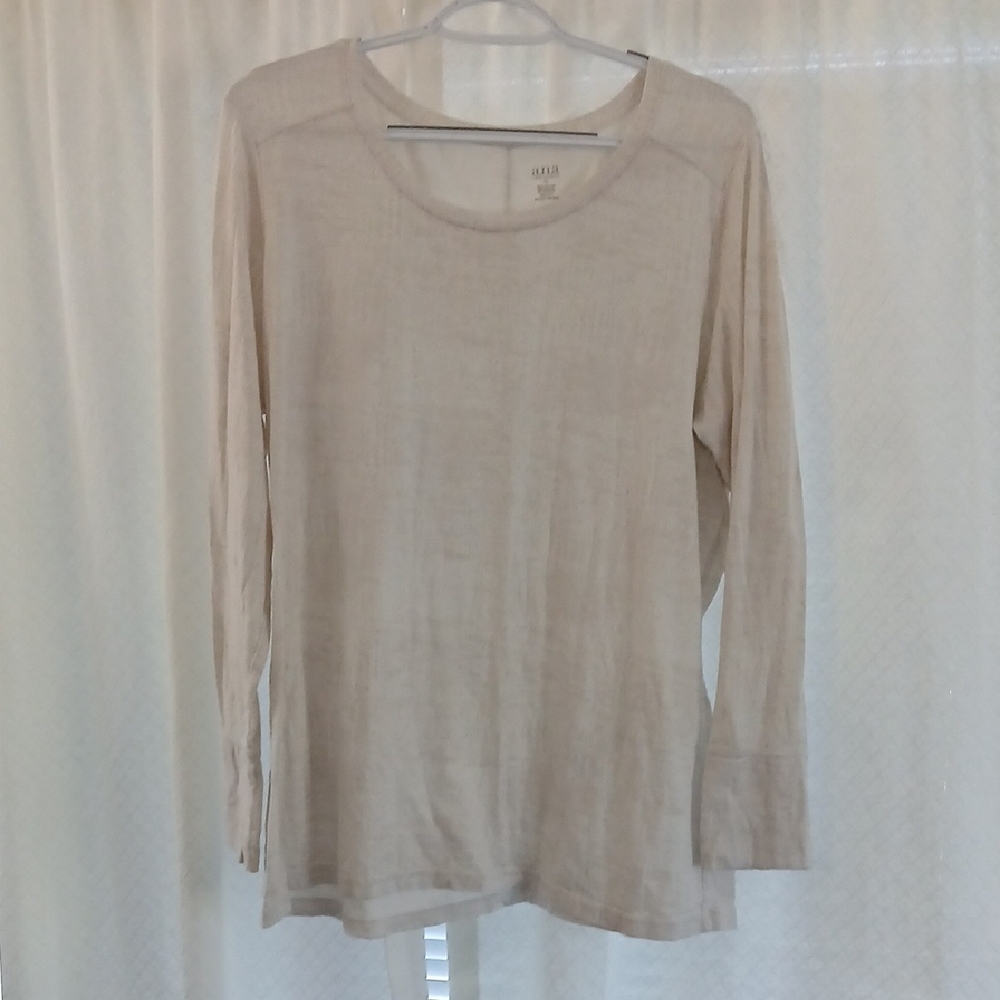 a.n.a Long Sleeve Lightweight Cream And Metallic Copper Top